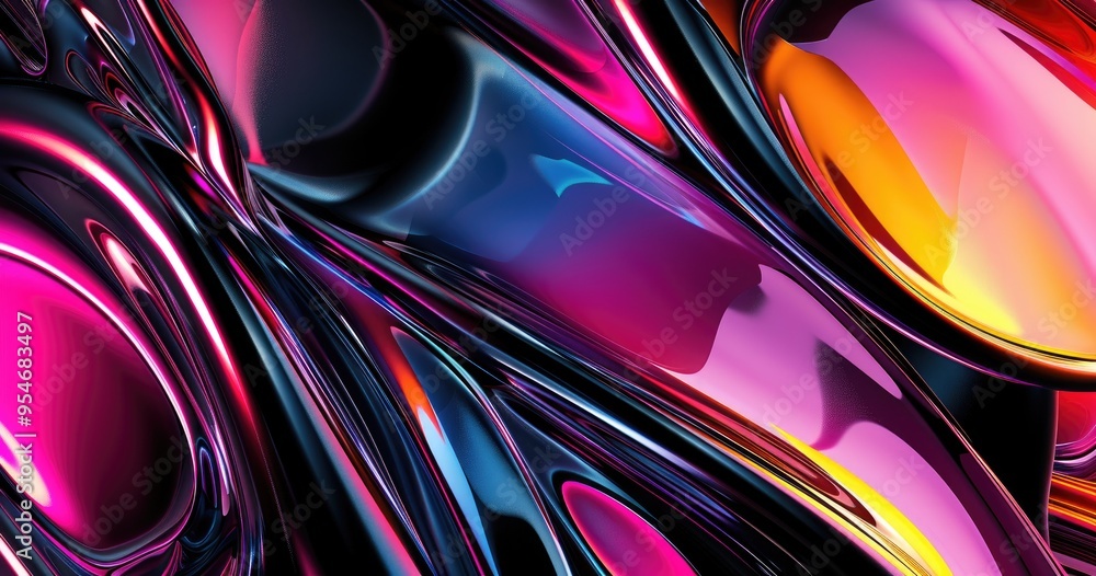 Poster a vibrant abstract design featuring fluid shapes and a mix of colors, creating a dynamic visual expe