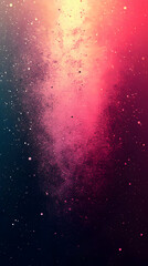Pink and yellow spray paint splatter on a black background.