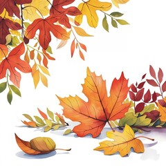 Realistic Watercolor Illustration of Autumn Leaves in Warm Tones