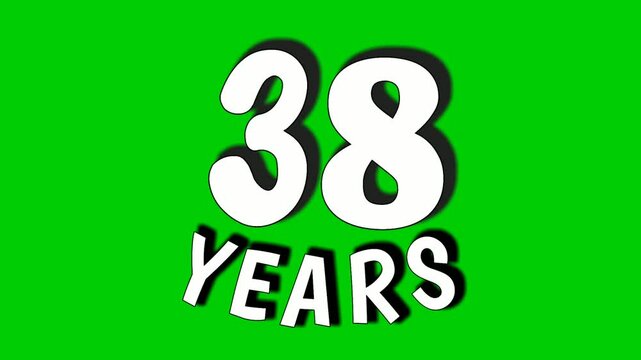 38 thirty eight years text animation motion graphics on green screen.celebration, anniversary, birthday concept. chroma key background