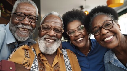 Fototapeta premium A joyful gathering of four friends sharing laughter and stories in a cozy cafГ©, showcasing their vibrant personalities and strong bonds in the warmth of the afternoon