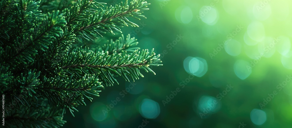 Aufkleber Close up of an evergreen coniferous juniper branch against a natural green background Texture of juniper tree needles copy space