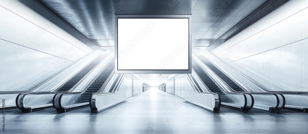 Aufkleber Blank advertising billboard at the airport mock up poster media template for ad displays in subway station escalators. with copy space image. Place for adding text or design