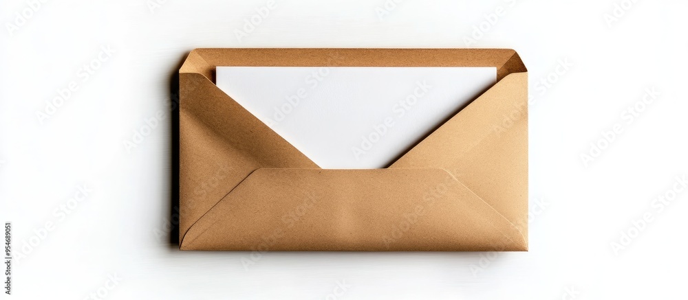 Poster Open cardboard envelope with a blank address area isolated on a white background Mock up. with copy space image. Place for adding text or design