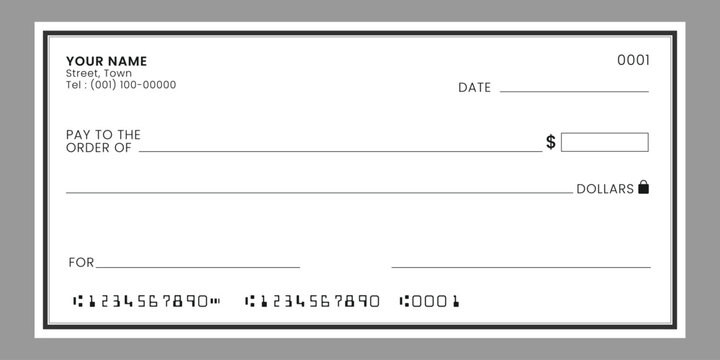 Blank bank cheque. Bank payment check or money voucher and cash pay cheque certificate. Vector