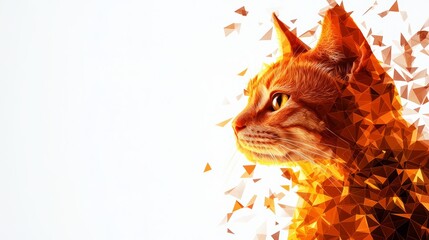 Silly-faced cat in cubist style, angular forms with a clean white backdrop, Geometric cat art, Abstract cubism animal