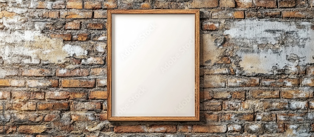 Leinwandbilder blank poster mock up with a wooden frame on an old brick wall in a vintage style. with copy space im