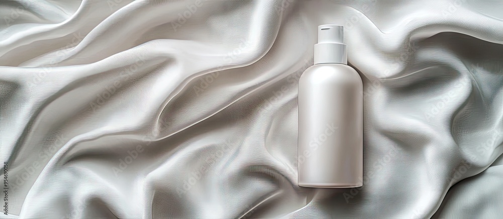 Poster white bottle cosmetic product on a fabric background beauty product christmas sale concept top view 