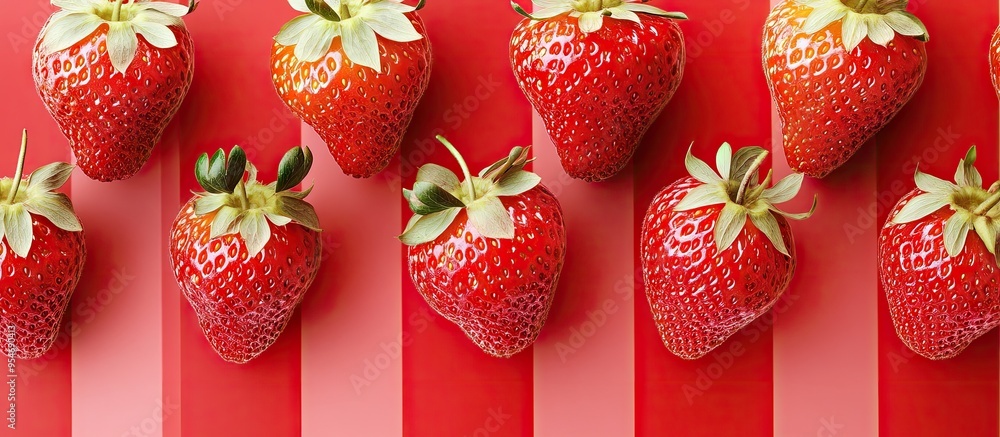 Poster Stripes of strawberries. with copy space image. Place for adding text or design