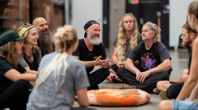 People attending a support group for addiction recovery, sharing stories and encouragement, expressions of vulnerability and strength, promoting mental health and recovery, indoor circle setting