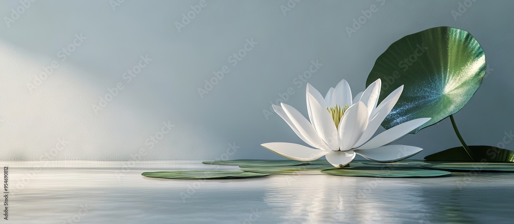 Poster White water lily Nymphaea alba. with copy space image. Place for adding text or design