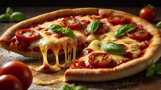 Pepperoni pizza slice being pulled away from the pie created with generative ai