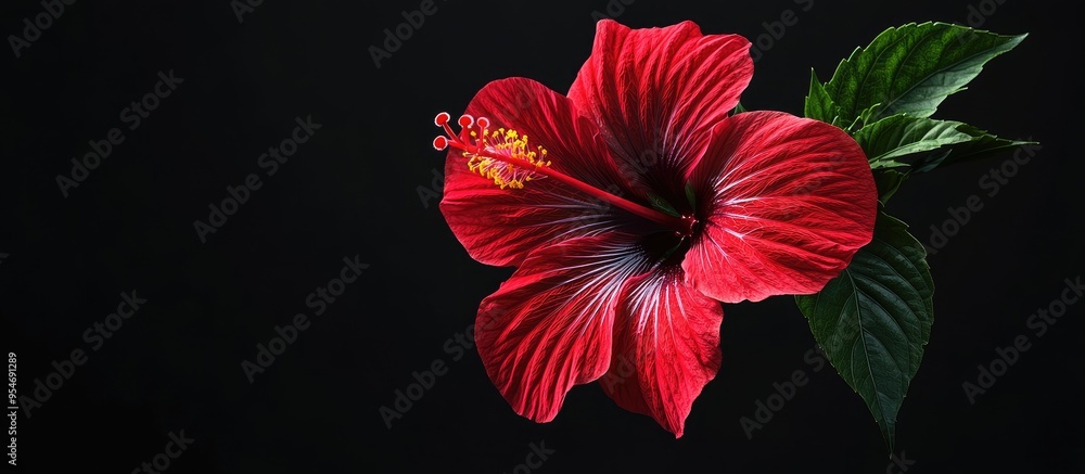 Aufkleber red hibiscus blossom. with copy space image. place for adding text or design