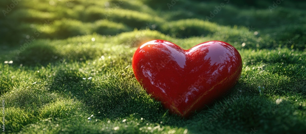 Poster love surrounded by a red heart against a green natural backdrop valentine s day celebration natural 