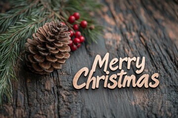Pinecone and Berry Collage: Photos of pinecones, holly berries, and evergreen branches, arranged in a rustic, natural design. The text "Merry Christmas" in a simple, natural font.