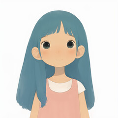 Cute Cartoon Girl Illustration in Pastel Colors for Children's Storybooks and Digital Art Projects