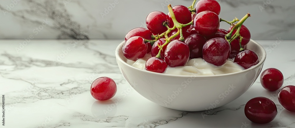 Aufkleber Red Glove grapes on yogurt for a nutritious breakfast. with copy space image. Place for adding text or design