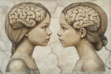 Neuroplasticity Sequential Artistic vintage style profile of a woman with an exposed brain symbolizing the transparency of thought and the openness of intellectual discourse
