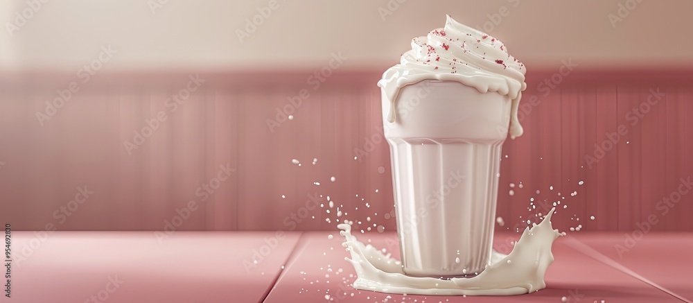 Aufkleber a milkshake is on the table milk has spilled poured haphazardly. with copy space image. place for ad