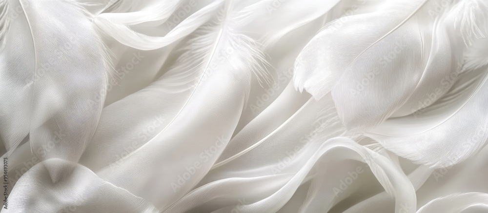 Fototapete Background of white silk feathers with soft chiffon curves and waves. with copy space image. Place for adding text or design