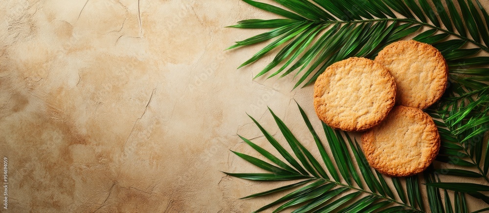 Fototapete textured vintage paper background featuring palmera biscuit. with copy space image. place for adding