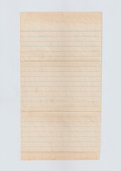 Old vintage lined paper sheet on white background