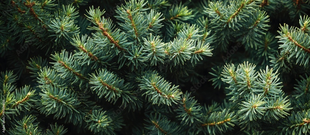Aufkleber close up of an evergreen coniferous juniper branch against a natural green background texture of jun