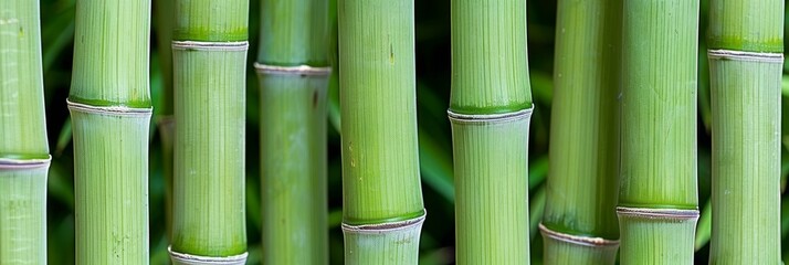 Obraz premium Close-up of Green Bamboo Stalks, Nature Background Texture of Bright Green Color. Ecological Concept