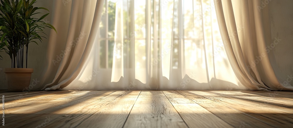 Poster closed beautiful curtain in daylight in a cozy home setting. with copy space image. Place for adding text or design