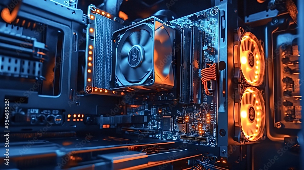 Aufkleber desktop computer with custom water cooling and rgb lighting illuminates the components of this high-