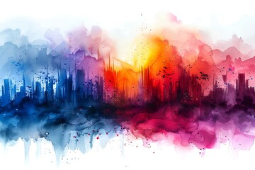 a colorful painting of a city. 
