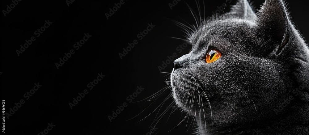 Poster adorable british shorthair cat with amber eyes. with copy space image. place for adding text or desi
