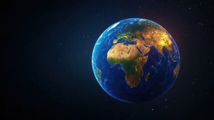 Obraz premium A stunning view of Earth in space, highlighting the continents and oceans with a captivating glow and starry backdrop.