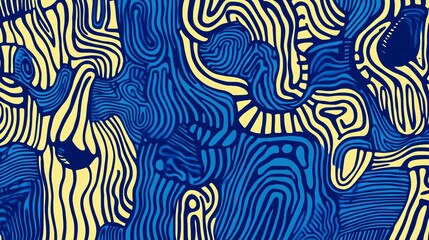 Fototapeta premium Abstract blue and yellow wavy patterns creating a vibrant, dynamic visual effect.