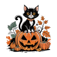 halloween cat with pumpkin