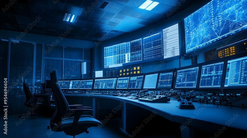 Poster cutting edge mining control room with real time iot monitoring and analytics optimizing industrial p