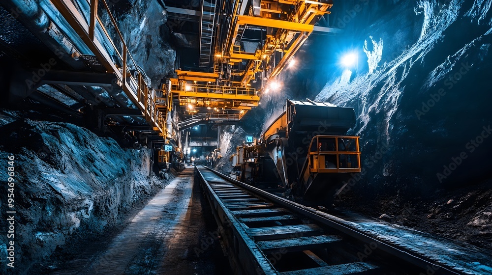 Poster aerial view of a cutting edge mineral extraction process empowered by iot enabled automation and dat