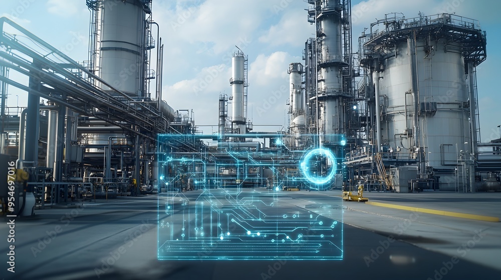 Poster photograph of a state of the art refinery processing unit equipped with cutting edge iot technology 