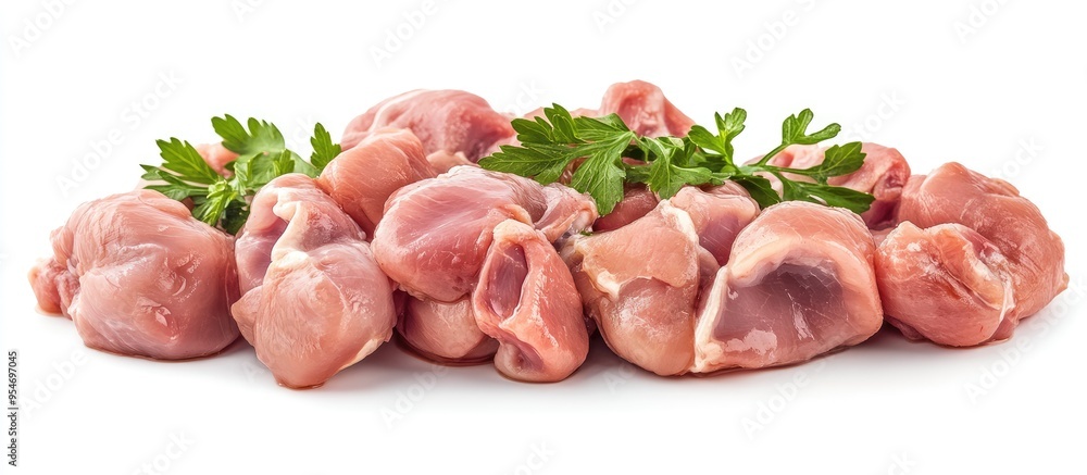 Poster raw chicken gizzards against a white background. with copy space image. place for adding text or des