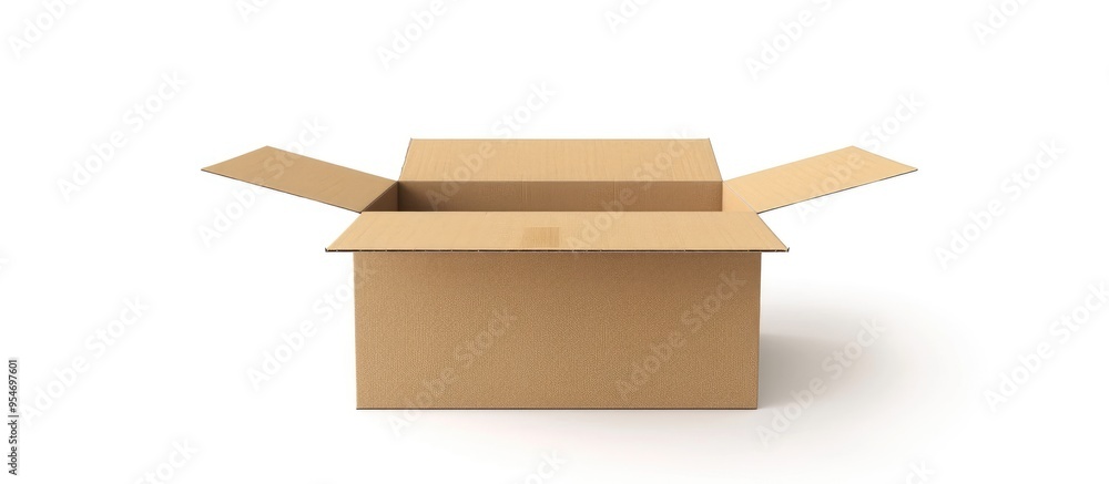 Poster Cardboard box packaging isolated on a white background. with copy space image. Place for adding text or design