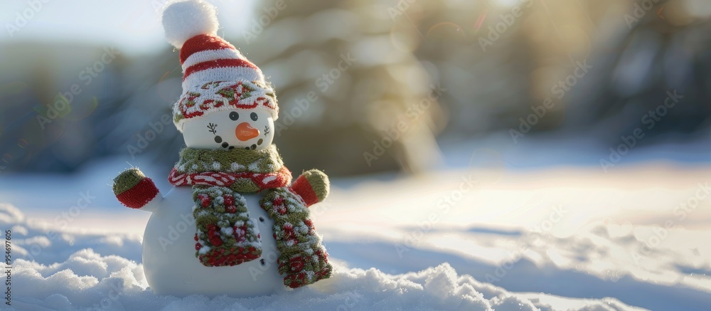 Poster snowman adorned with christmas decorations. with copy space image. place for adding text or design