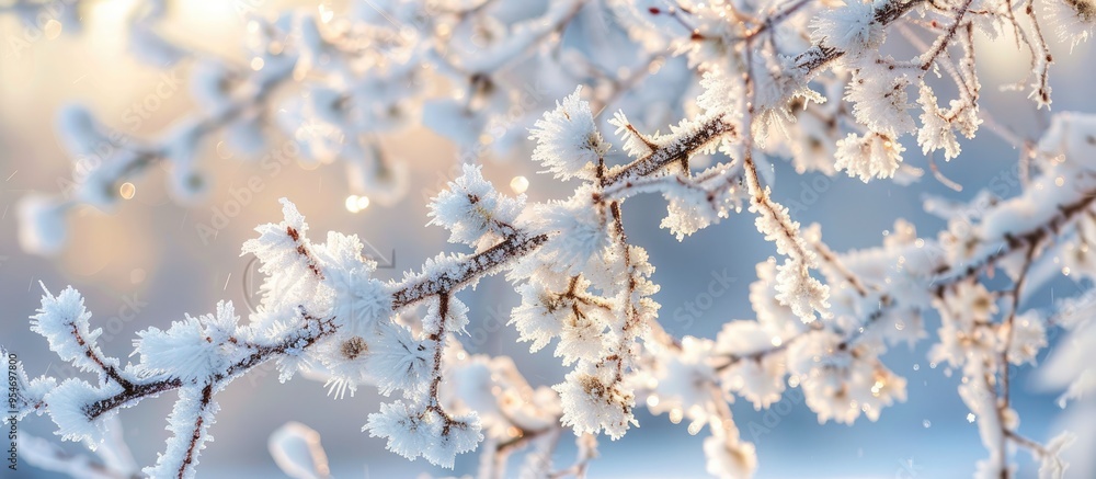 Leinwandbilder branch covered in snow. with copy space image. place for adding text or design