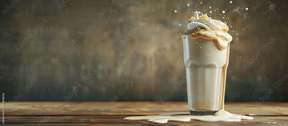 Aufkleber A milkshake is on the table Milk has spilled Poured haphazardly. with copy space image. Place for adding text or design