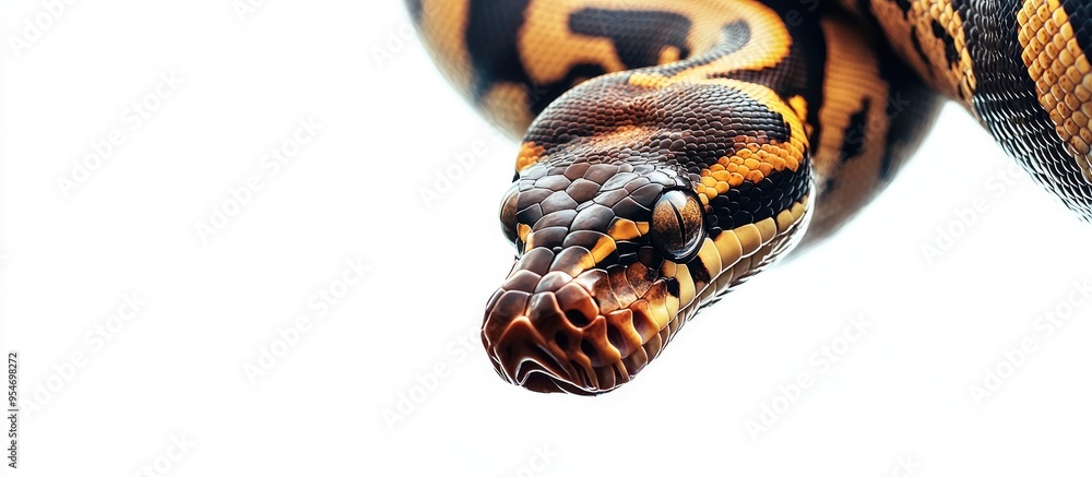 Aufkleber Tiger ball python Python regius set against a white background. with copy space image. Place for adding text or design
