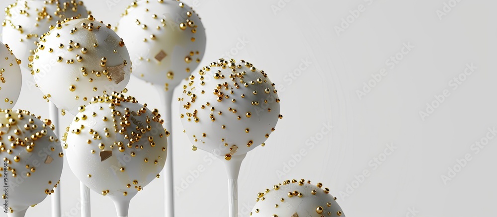 Fototapete white cake pops adorned with gold sprinkles. with copy space image. place for adding text or design