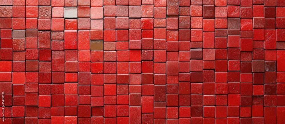 Poster Red mosaic wall texture suitable for use as a background. with copy space image. Place for adding text or design