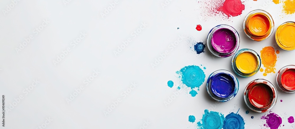 Poster colorful paint can pattern on a white background. with copy space image. Place for adding text or design