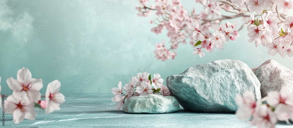 Aufkleber wide banner featuring a stone display for presentation minimalist branding setting with vibrant cher