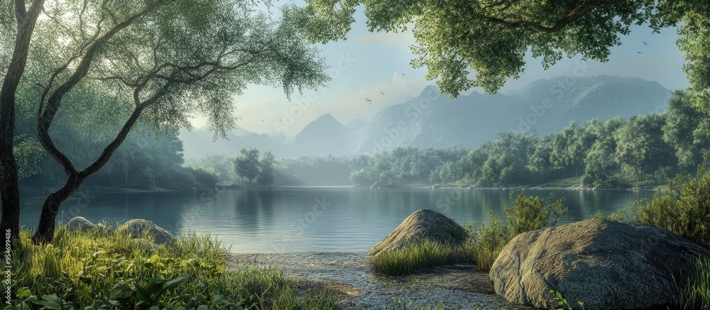Aufkleber lovely scenery during a break. with copy space image. Place for adding text or design