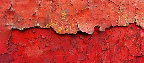 Fototapeta premium Cracked patterns on a red wall Abstract texture background. with copy space image. Place for adding text or design